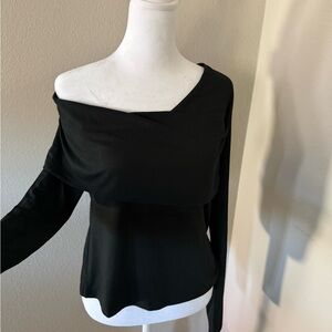 Banana Republic Black Asymmetric Off-Shoulder Long Sleeve Top